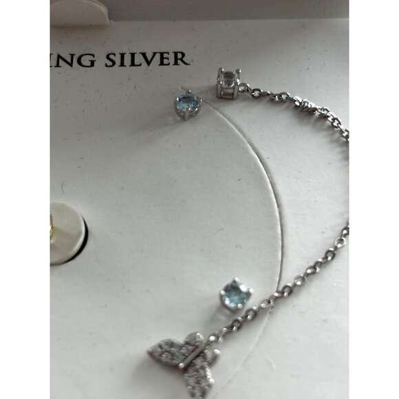 Sterling Silver Earrings & Bracelet Set With Lab Created White Sapphire Stone Of - Picture 4 of 7